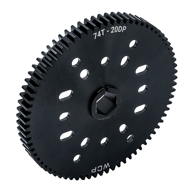 74t Pocketed Steel Spur Gear with MotionX (20 DP, 1/2" Hex Bore)