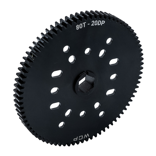 80t Pocketed Steel Spur Gear with MotionX (20 DP, 1/2" Hex Bore)