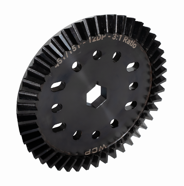 45t 3:1 Steel Bevel Gear (15t:45t, 12 DP, 1/2" Hex Bore)